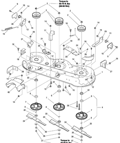 46" Mower Deck - Housing, Arbors And Blade Diagram and Parts List for 7800498-ELB175460H 2009 Briggs and Stratton Lawn Tractor